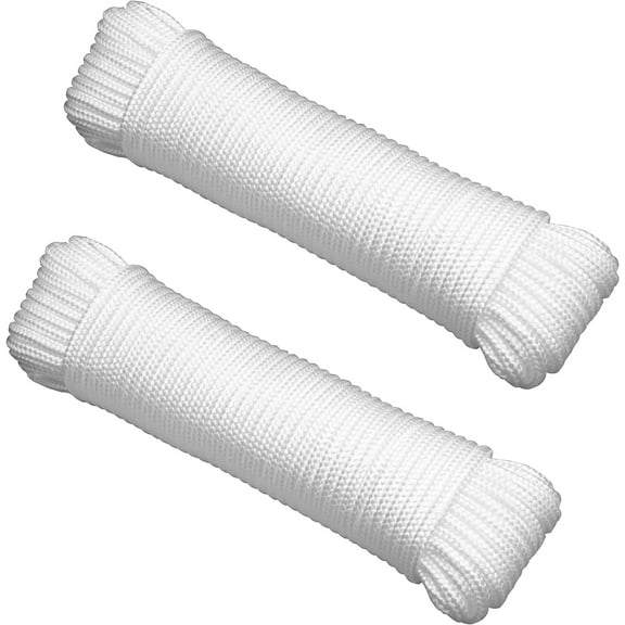 Youmation 2-Pack 100' x 1/4" White Rope, UV Resistant Rope for Flag Pole, Clothes line, Camping Tent, Canoes, Tree Work