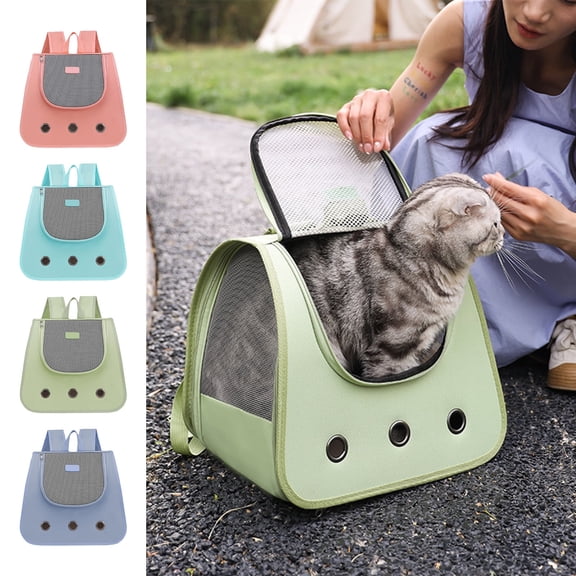 Cat Carrier Backpack | Foldable Breathable Pet Bag for Travel, Hiking, Walking | Portable Large Capacity Nylon with Mesh Ventilation | Fits Pets Up to 15lb | 35x30x26cm | Multiple Colors