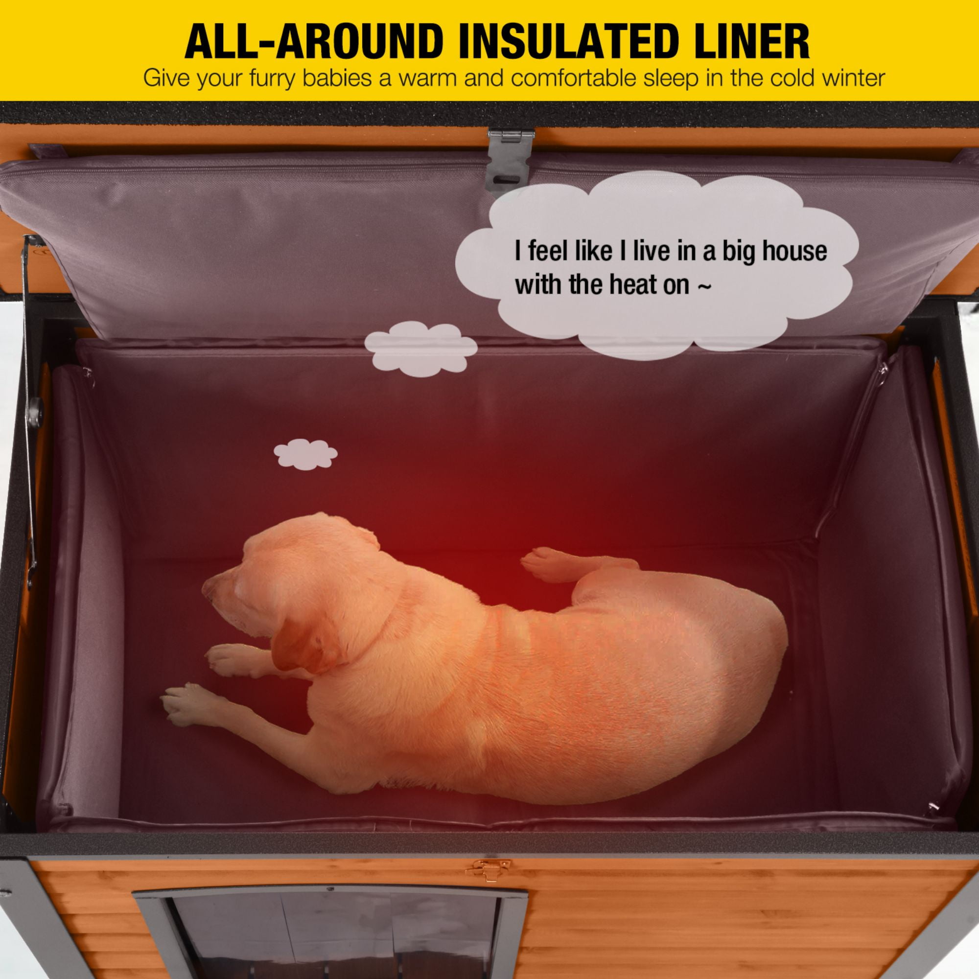 Aivituvin Insulated Outdoor Dog House with Insulated Liner for Winter Weatherproof Dog Kennel All-Around Iron Frame