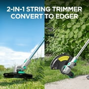 Litheli 20V 12 Cordless String Trimmer, Battery Powered Grass Trimmer & Wheeled Edger with 2.0Ah Battery and Charger