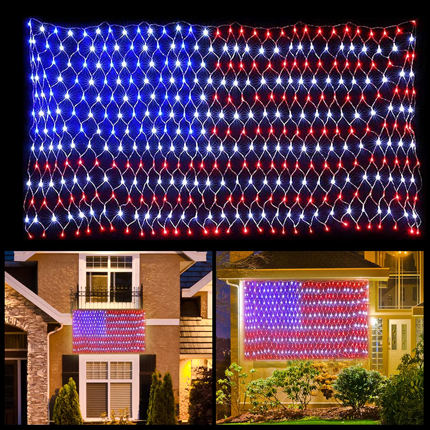 6.5ft3.3ft 420LED American Flag Net Lights String Light Waterproof for Christmas, Holiday, Independence Day, Memorial Day, Decoration, Garden, Yard, Indoor Outdoor - image 1 of 3