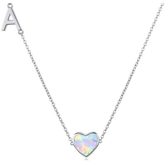 TANGPOET Heart Letter A Necklace Pendant Female Sterling Silver White Opal Gift