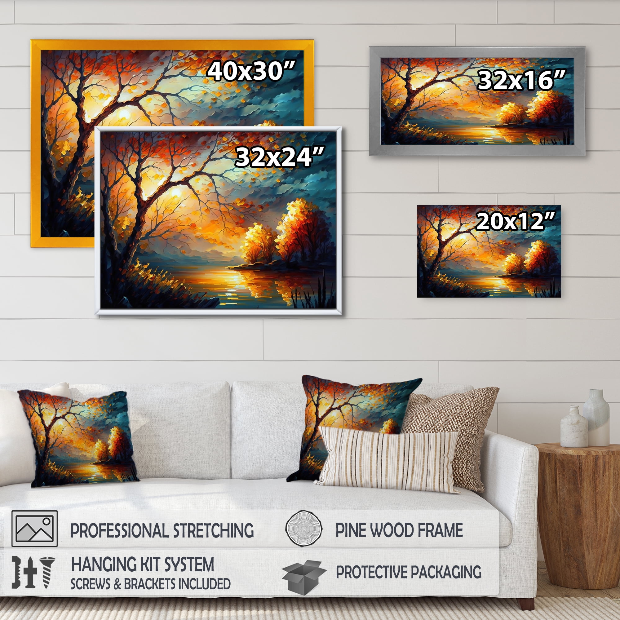 Designart Forest Scenery By A Lake Canvas Wall Art