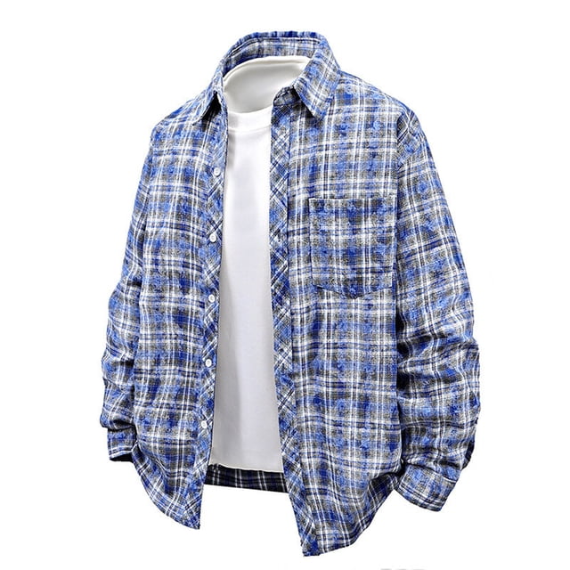 Blusa y camisa de manga larga con cuello vuelto para hombre, moda informal, botones, bolsillo enrejado, cuello vuelto, camisa de manga larga para hombre, abrigo de poliéster