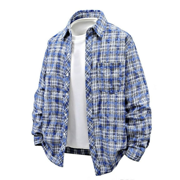 Shackets Shirts for Men with Pocket Long Sleeve Button-Down Collared Tshirts Shirt Mens Trendy Tie-Dye Plaid Printed Lapel Going-Out Streetwear Tops