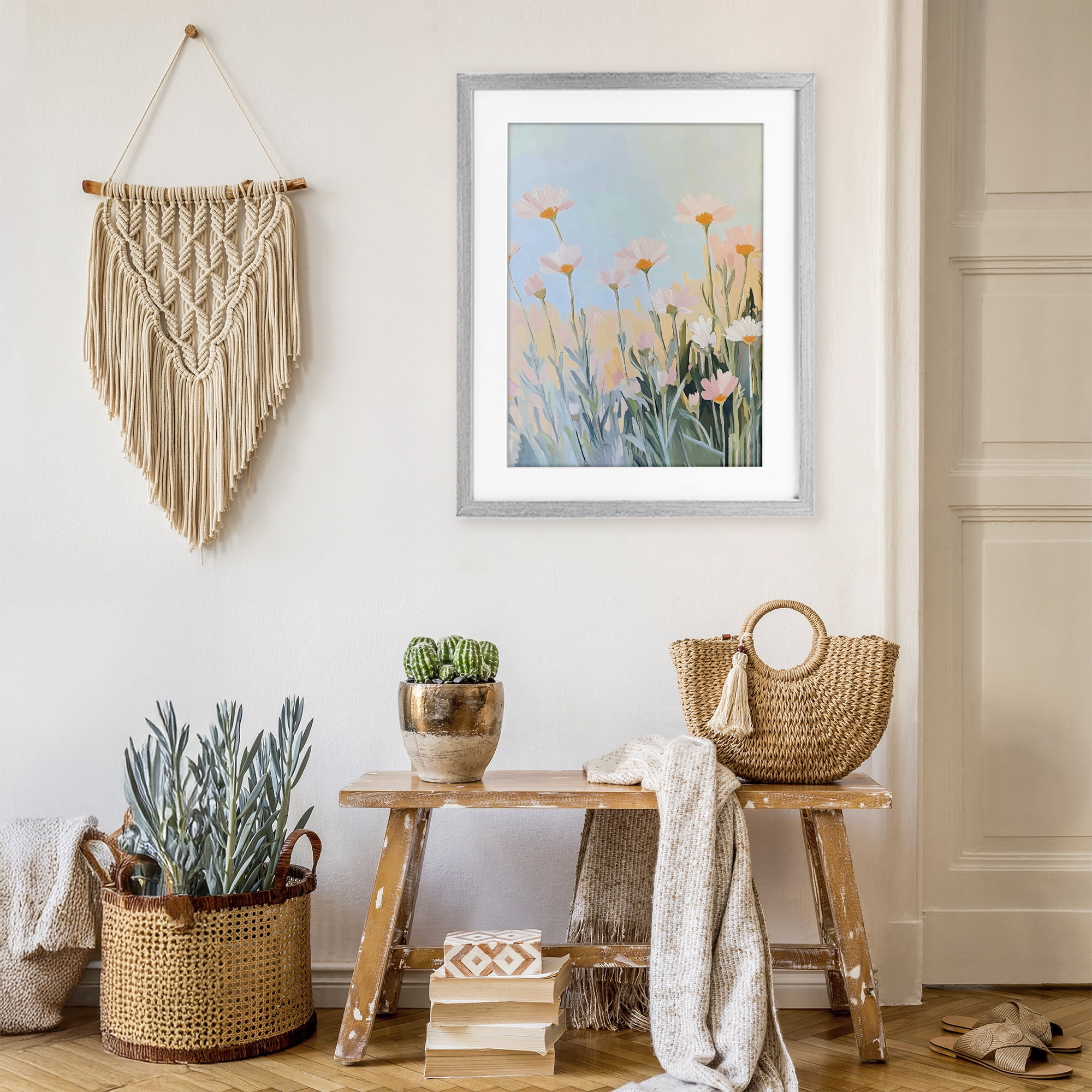 Stupell Industries Pastel Meadow Daisies at Dawn Gray Framed Print Under Glass, design by The Prints Vibe