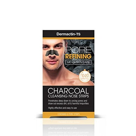 Dermactin-TS Men's Pore Refining Charcoal Nose Strips 6-Count (6-PACK) - Penetrates Deep Down, Unclogs Pores, Draws Out Excess Dirt, Oil & Harmful (Best Way To Unclog Your Nose)