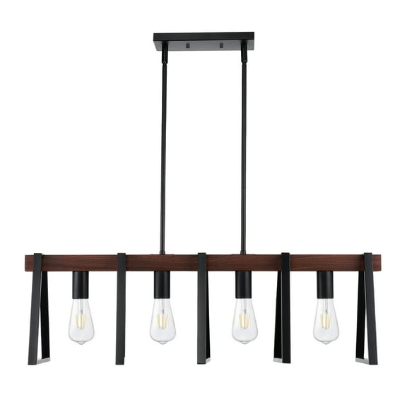 KFFKFF 4-Lamp Kitchen Island Hanging Lamps, 60W, Customizable Dining Area Illumination with 2 x 6'' and 6 x 12'' Rods, Metallic Framework with a Rustic Linear Chandelier Design