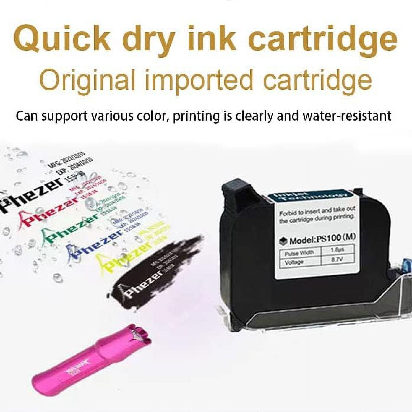 Phezer 1-inch 72ml Quick Dry Ink Cartridge for 25.4mm P15-1 Handheld Inkjet Printer Durable Replacement Waterproof 72ml Ink Cartridge (Black)