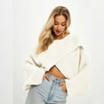 thumbnail image 4 of Arlun Cropped Sweaters for Women Trendy Crewneck Long Sleeve Ribbed Knit Pullover Sweater Solid Color Lantern Sleeve Asymmetrical Hem Loose Fall Winter Outfits White One Size, 4 of 6