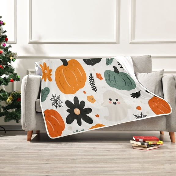 50x60 inch Crystal Fleece & Arctic Fleece Blanket Soft Bed Throws for Home or Camping Simple Cartoon Halloween Pattern