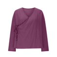 thumbnail image 5 of Outfmvch Button Down Shirts for Women Womens Summer Linen Shirts Basic Solid Tunic Tops Tunic Tops for Women Loose Fit Dressy Linen Tops for Women Purple S, 5 of 6