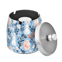 Yayeee Ashtray with Lid for Cigarette Smokeless Stainless Steel Home Ash Holder, Floral Easter Rabbits