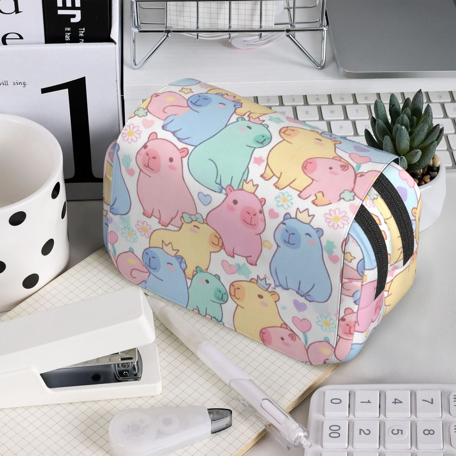 Large-Capacity Flip-Top Double-Layer Pencil Case, Multi-Functional Pocket Pen Case, Durable Stationery Organizer Capybara Pattern 1