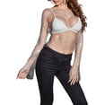 thumbnail image 2 of Women'S Rhinestone Body Chains Long Sleeve Tops Crystal See Through Mesh Fishnet Shirts Outfits Silver M, 2 of 7