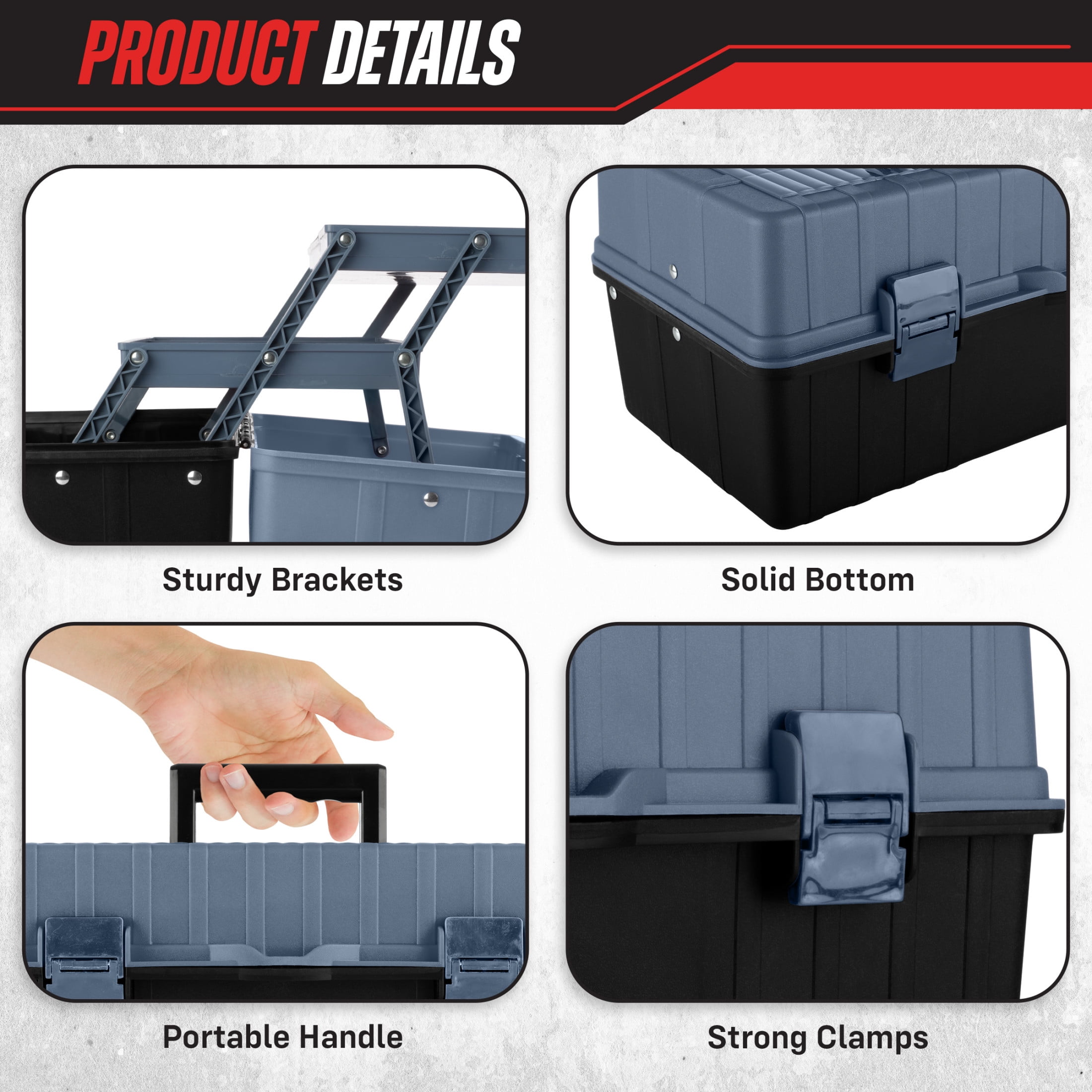 Stalwart Plastic Tool Box Organizer - 15.94in 3-Tier Portable Toolbox or Tackle Box Organizer, Gray