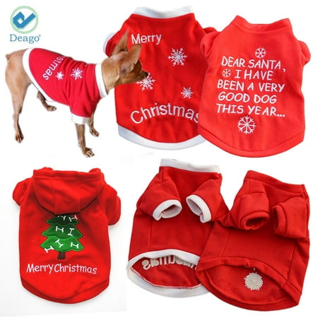 Deago Dog Christmas Pompon Hoodie Pet Clothes for Holiday Festival Party Sweater Costume For Small to Medium Dogs