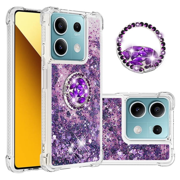 Funda para Xiaomi Redmi Note 13 5G con Brillo Líquido Flotante, Purpurina, Parachoques y Anillo Giratorio Soporte