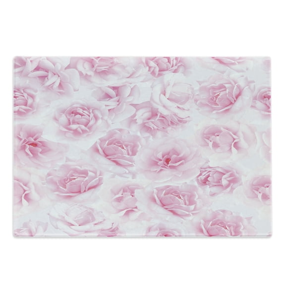 Rose Cutting Board, Plenty of Roses Passion Sentiment Concept Affection Emotions Admiration Work, Decorative Tempered Glass Cutting and Serving Board, Large Size, Soft Pink, by Ambesonne