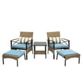 thumbnail image 6 of Outdoor Conversation Furniture Set, 5 Piece Patio PE Rattan Sofa Set with Ottoman, Coffee Table & Cushioned Chair, Backyard Wicker Sectional Furniture Set, for Poolside, Deck, Living Room, Blue, D1059, 6 of 10