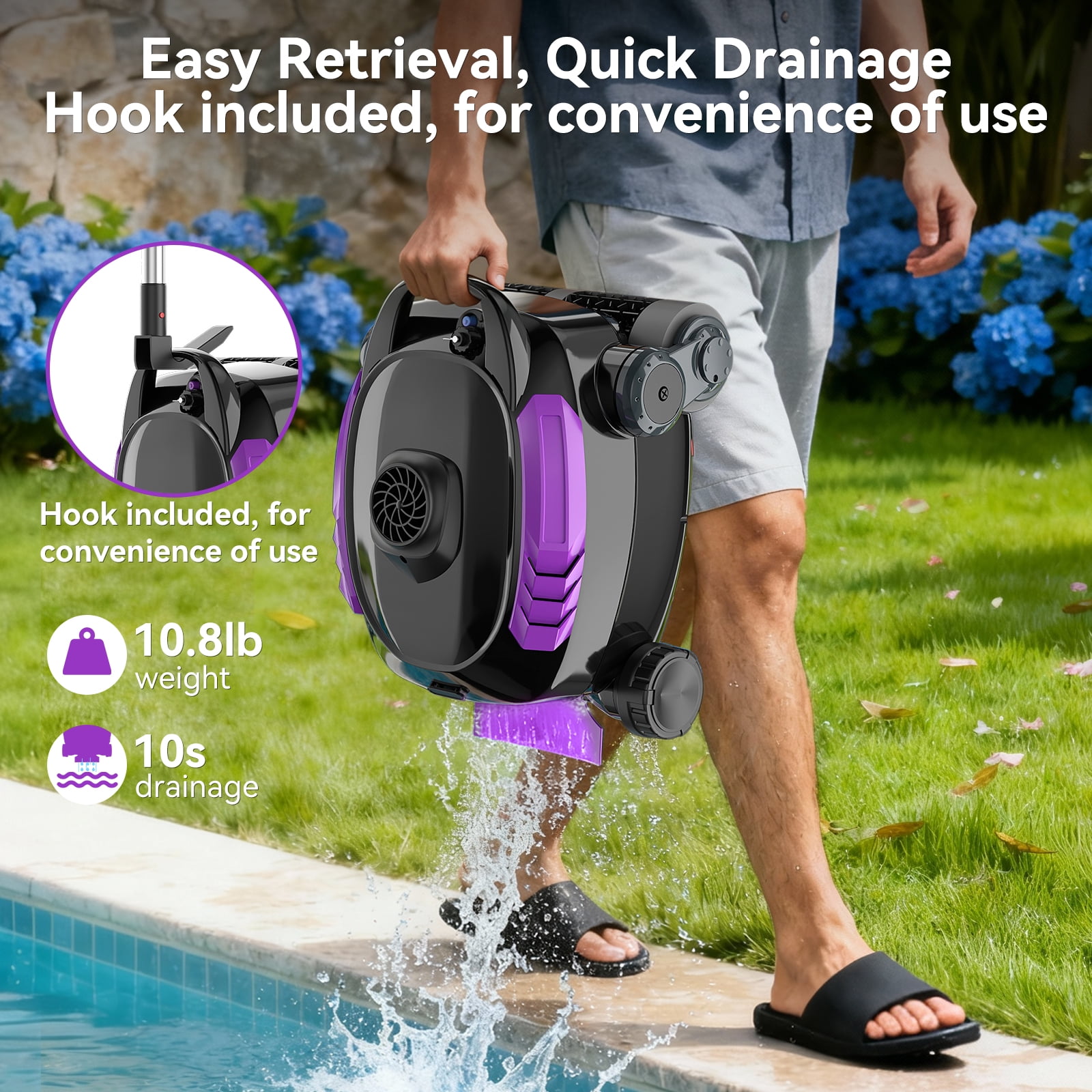 Robokleen RK-X3 Cordless Robotic Pool Vacuum Cleaner Wall-Climbing for In-Ground and Above Ground Pools, 140-Min Runtime,8L Large Capacity,Purple