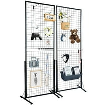SIHAO 2-Pack Gridwall Panel Display Stand, 2' X 5.6' Heavy Duty Floor Standing Rack, Double Side Detachable Gridwall Panels Tower with Extra Clips and Hooks Ideal for Retail & Craft Fairs