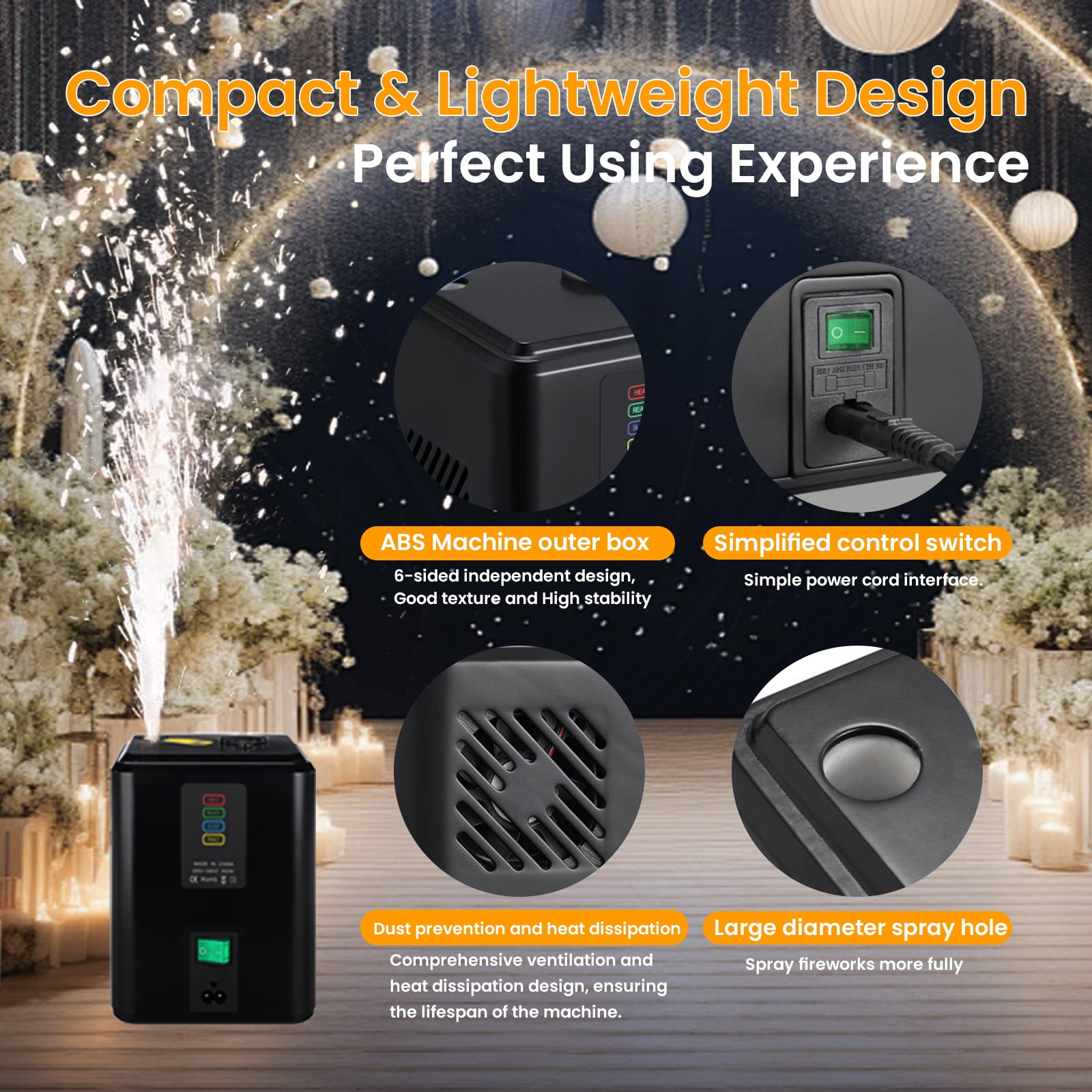 1PCS Cold Spark Machine, Portable & Compact Machine with Remote Control, Special Effects Machine for Weddings/Stages/Events (Not Include Consumables)