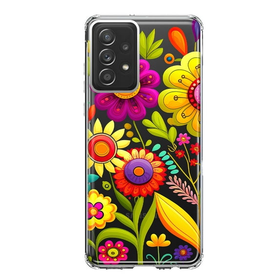 MUNDAZE Samsung Galaxy A52 Shockproof Clear Hybrid Protective Phone Case Colorful Yellow Pink Folk Style Floral Spring Flowers Cover