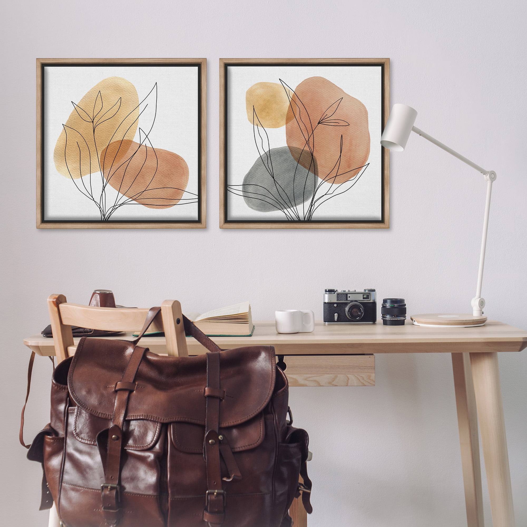 Stupell Industries Simple Neutral Southwestern Botanicals Abstract Painting Brown Floater Framed Canvas Art Print Wall Art, 25 x 25, Set of 2
