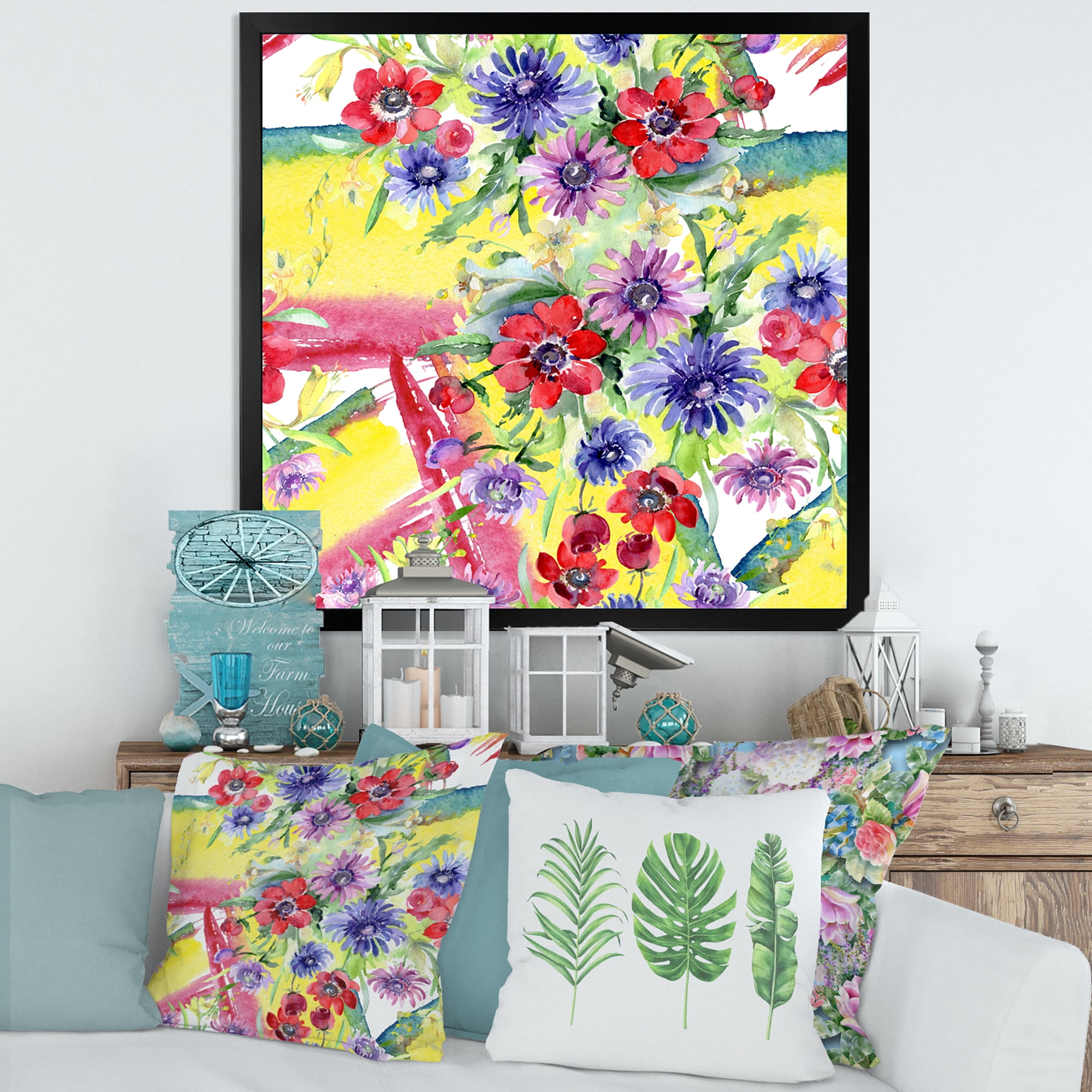 Designart 'Wildflowers and Vibrant Wild Spring Leaves V' Modern Framed Art Print