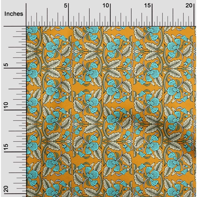 oneOone Viscose Chiffon Fabric Leaves & Floral Block Print Fabric BTY 42 Inch Wide