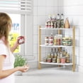 thumbnail image 2 of Kitchen Counter Shelf Organizer - 3 Tier Spice Rack Free-Standing Bamboo Corner Shelf Countertop Organization (Nature-White), 2 of 4