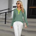 thumbnail image 2 of SWSMCLT Women's Long Sleeve Tshirt Striped Summer Shirt Fashion Cool Fall Tees Henley Neck Tunics Loose Fit Tshirt Green Large, 2 of 5
