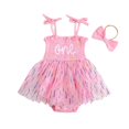 thumbnail image 2 of HJYCHN Girls Dresses Spaghetti Strap Mesh Romper Dress with Button Closure and Bow Hair Tie for Kids Dress 12-18Months, 2 of 4