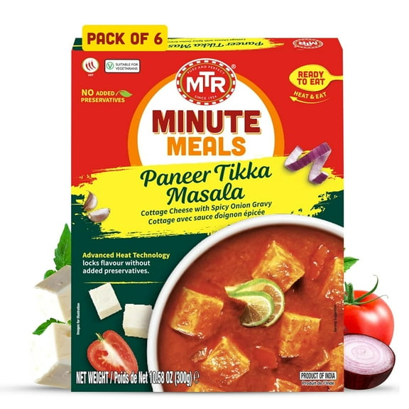 MTR Paneer Tikka Masala - Cottage Cheese with Spicy Onion Gravy - Tasty Indian Meal with No Added Preservatives - A Quick Meal Suitable for Vegetarians, Ready in Minutes! (300g, Pack of 6)