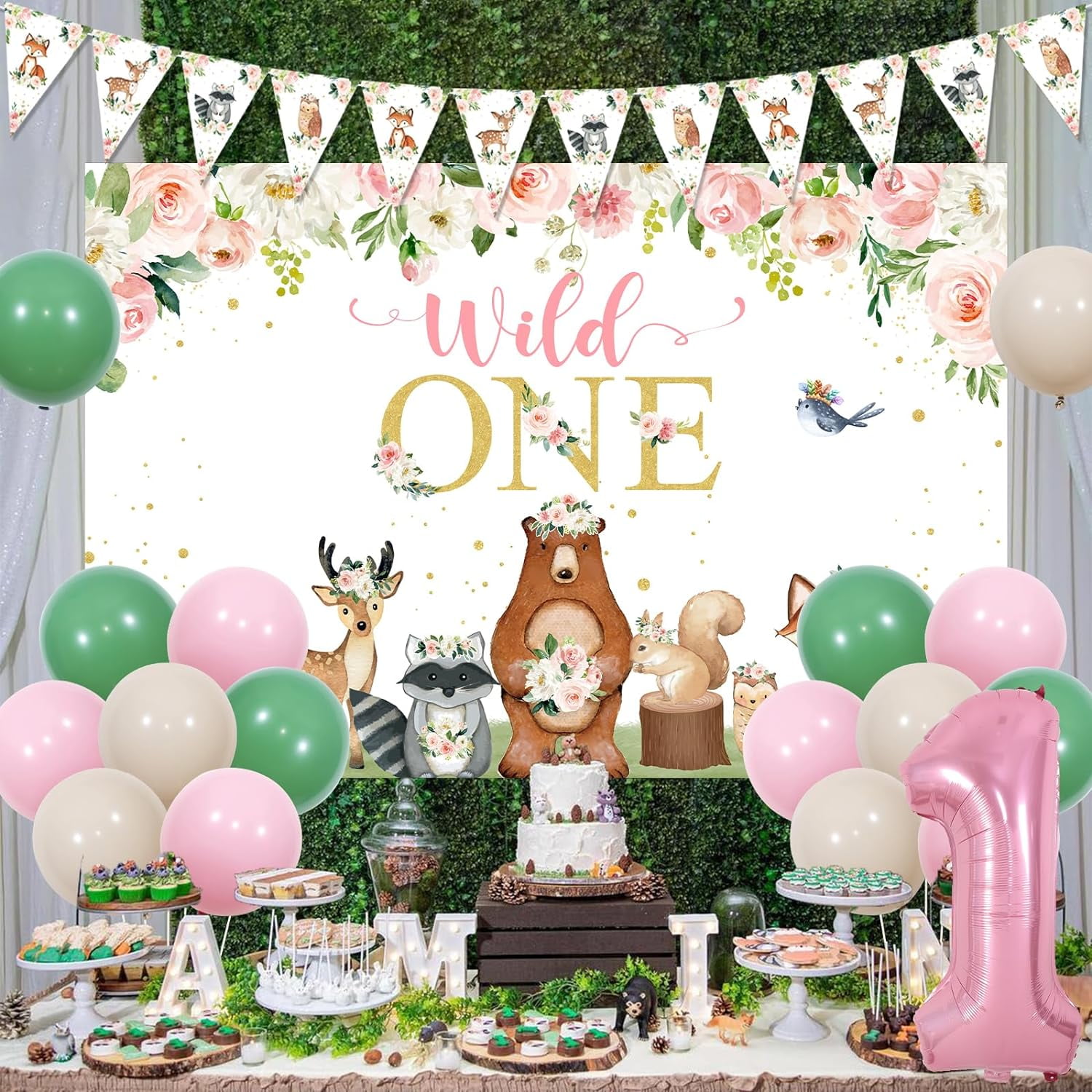 Creative Party Wild One Woodland Happy Birthday Ribbon Striscione PC344415-1 pezzo, multicolore, 252,7 x 15,2 cm