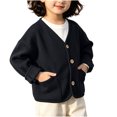 thumbnail image 2 of Samdudou Girls Cardigan Sweaters V Neck Button Down Jackets Kids Fall Winter Warm Outerwear Casual Knit Coats Solid Daily Coat with Patch Pockets Size 1-6 Years, 2 of 7