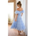 thumbnail image 6 of Women'S Puffy Short Sleeve Square Neck Smocked Tiered A Line Maxi Long Dresses Blue L, 6 of 8