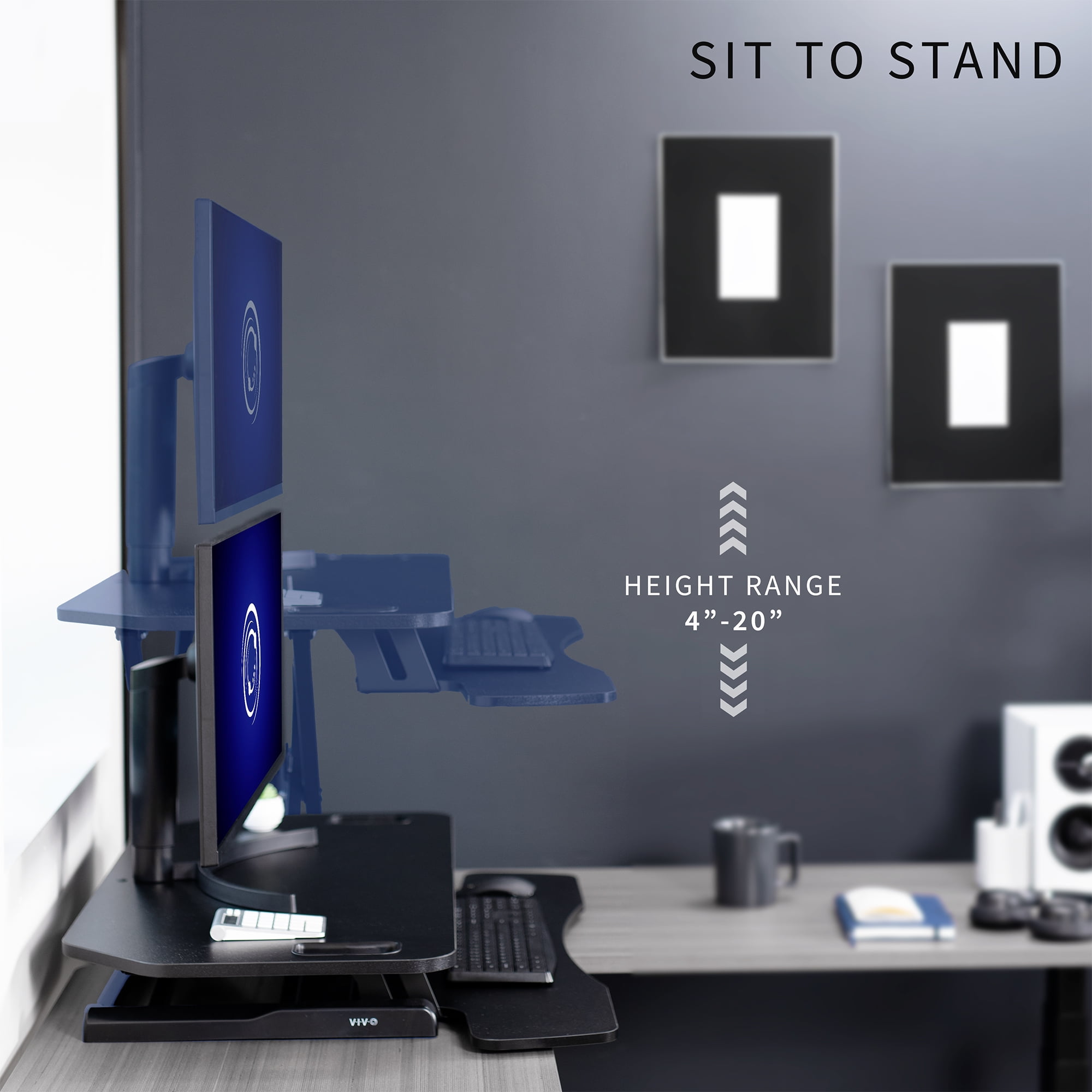 VIVO Black Height Adjustable Corner Desktop Monitor Riser 38" Sit Stand Tabletop