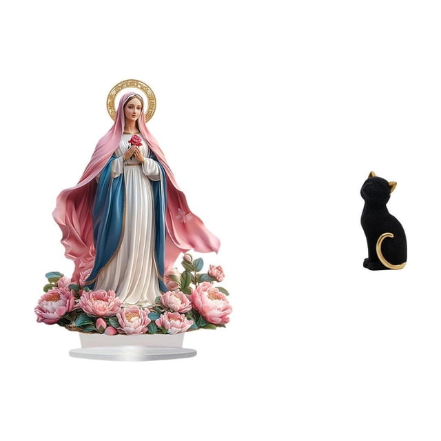 Escultura de la escena de la Natividad,Adorno acrílico 2D de pie,Figura de escritorio,Estatua de gato,linda decoración para estante o escritorio,Figuras decorativas creativas para la oficina