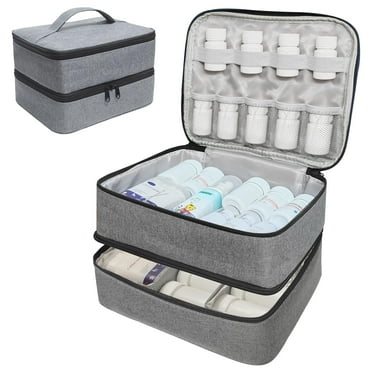LAKYRIK Medicine Bag, Double Layers Pill Bottle Organizer Bag for Emergency Medication,Supplements or Medical Kits, Zippered Lockable Empty Medicine Bag for Home (Grey, M)