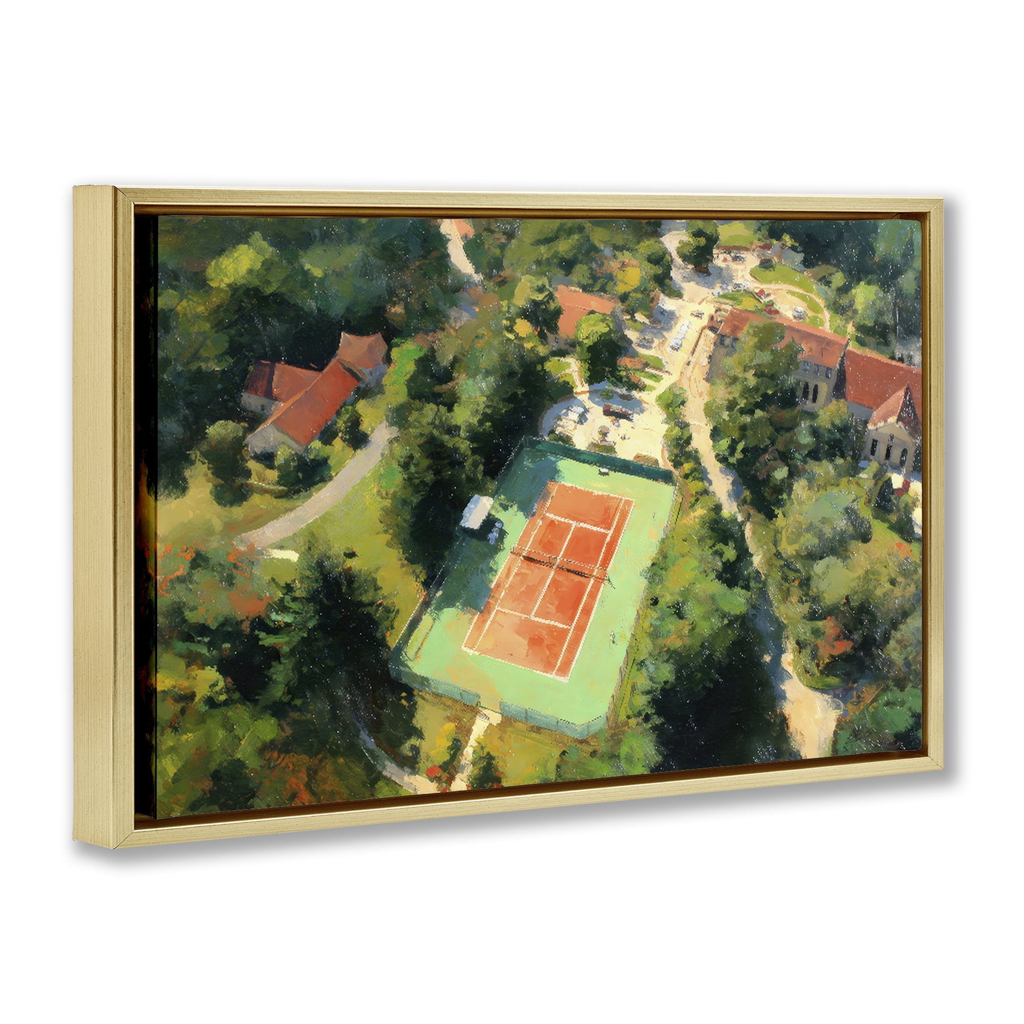 Stupell Industries Aerial Tennis Court Park Gold Framed Floater Canvas Wall Art, design by Petal Prints Design