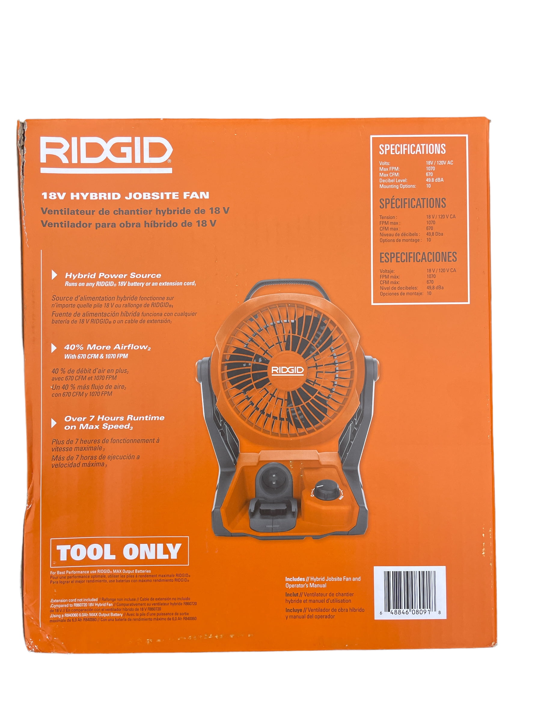 RIDGID 18-Volt Cordless Hybrid Jobsite Fan (Tool Only)