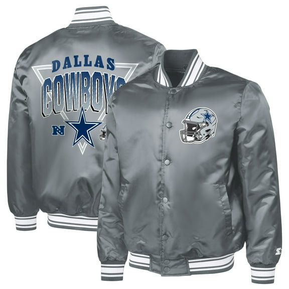 Men's Starter  Gray Dallas Cowboys Printed Triangle Graphic Satin Full-Snap Varsity Jacket