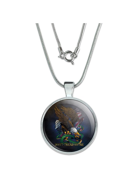 Don't Tread On Me Eagle Snake 1" Pendant with Sterling Silver Plated Chain