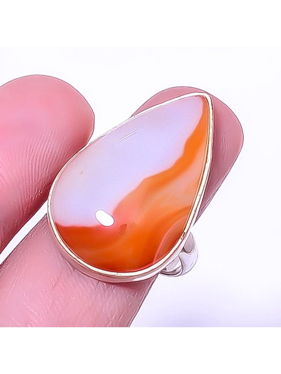 Banded Agate Gemstone Handmade 925 Sterling Silver Ring s.9 R6155-52 A370, Christmas Gift, Gemstone Silver Jewelry, Agate Ring, New Year Sale