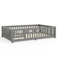 thumbnail image 6 of URTR Full Size Montessor Solid Wood Floor Bed, Bed with Fence and Door, Low-to-Floor Bed Frame with Slats, Gray C, 6 of 8