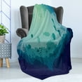 thumbnail image 4 of Deep Sea Soft Flannel Fleece Throw Blanket, Jellyfish Corals and Other Mammals Deep in the Ocean, Cozy Plush for Indoor and Outdoor Use, 70" x 90", Blue Almond Green, by Ambesonne, 4 of 5