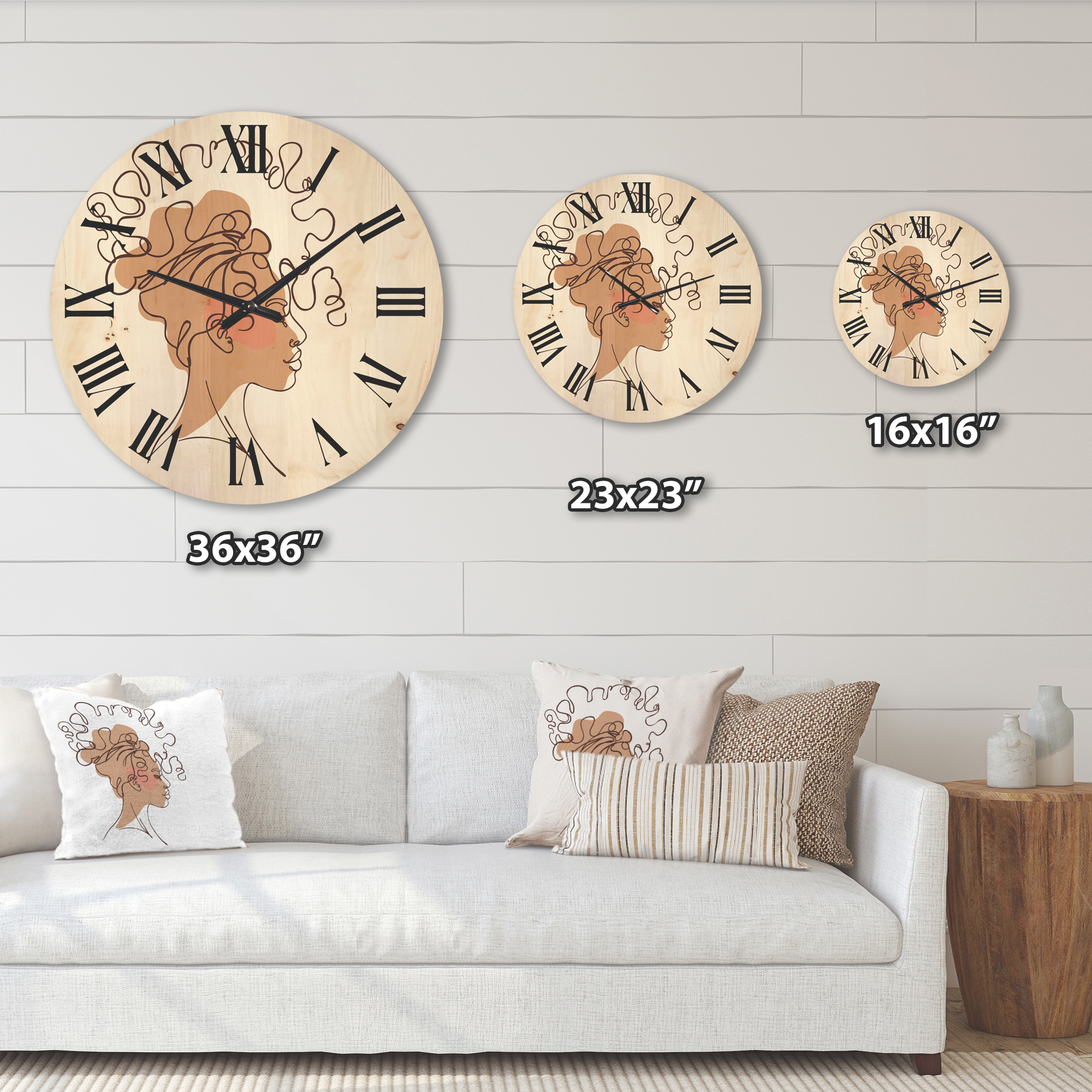 Designart 'One Line Portrait of Afro American Woman I' Modern Wood Wall Clock