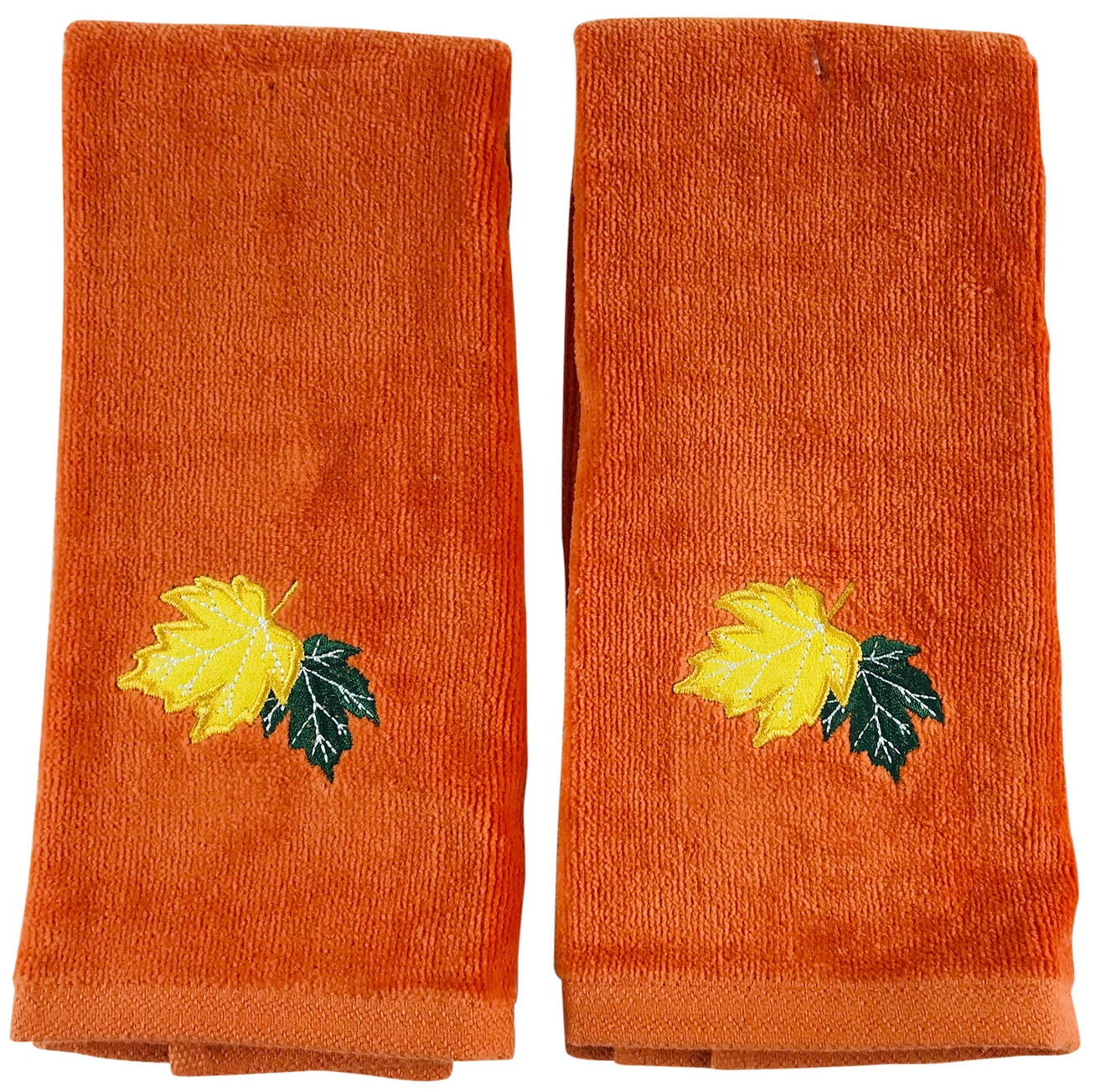 Decorative Fall Leaf Fingertip Towels Embroidered Gold Green Leaves
